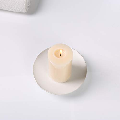 White Iron Plate Candle Holder,Decorative Iron Pillar Candle Holder, Set of 3,Candle Stand for Wax Candles