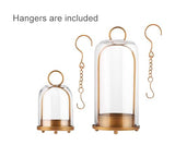 5" & 4" Wide Versatile Metal Candle Holder with Handmade Sturdy Glass Dome in Brass for Pillar Candle & Plants, 5.1" xH11.8 4" xH7.5, Industrial, Farmhouse, Shabby Chic. (2, Brass, Large & Small)