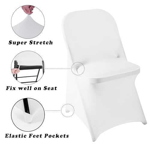 12 PCS Waterproof Stretch Spandex Folding Chair Covers, Dining Room Chair Slipcovers Protector for Wedding, Banquet, Party, Holidays, Celebration and Decoration（White）