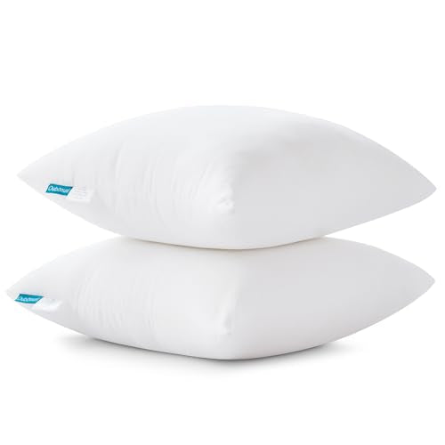 Oubonun 18 x 18 Throw Pillow Inserts - Soft, Plush & Decorative Down Alternative Pillows for Couch Sofa Bed, Machine Washable - White, Pack of 2