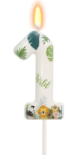 Wild Animal Number 1 Candle for Boys Girls, Wild One Cake Topper, First Birthday Decorations for Boy Girl, Jungle Safari Theme Party Supplies