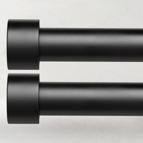 2 Pack Curtain Rods for Windows 28 to 48 Inch(2.3-4ft), 1 Inch Black Adjustable Heavy Duty Curtain Rod Set, Modern Outdoor Drapery Rods for Patio Bedroom, Size 32"- 60"