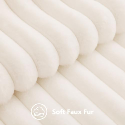 decorUhome Fall Cozy Faux Fur Throw Pillow Covers 18x18 Set of 2 Decorative Soft Plush Striped Modern Farmhouse Boho Couch Pillow Cases with Velvet Back for Sofa Bed Living Room, Cream White