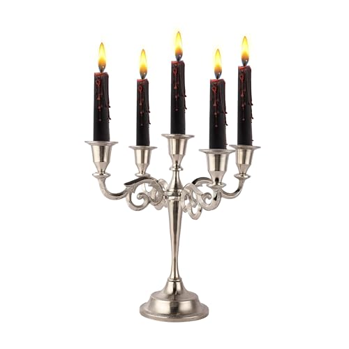 5 Arm Candelabra Taper Candle Holders Decorations Indoor Kitchen Décor Table Candles Candlestick Candelabra Centerpiece (Silver)