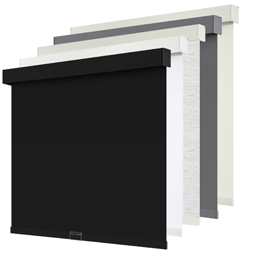 SUNOFF Cordless Blackout Roller Shades Blinds for Windows Free-Stop,Pull Down Room Darkening with Valance,Thermal Insulated Woven Fabric Window Door Blinds for Home,Office,Black 20" W x 72" H