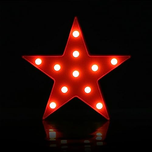 Patriotic Independence Day Red Star Decoration, Marquee Light LED Star Sign Tabletop Decor for USA Celebrations