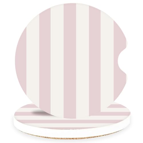 Ceramic Car Coasters – Absorbent Car Cup Holder Coaster Set for Women, Cute Aesthetic Car Accessories for Girls, 2 Pack (Classic Pink)