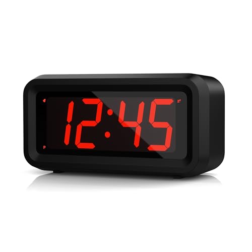 Alarm Clock, LED Digital Clock, Small Wall Clock, Battery Operated, Adjustable 3-Level Led Brightness, Dim Night Mode, 12/24Hr, Cordless, Constantly 1.2'' Digits Display for Bedroom/Travel,Easy to Set