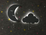 Set of 2 Moon and Cloud Night Light for Kids, Cordless Battery Operated Wall Mount Lamp Decor for Nursery & Toddler Room, Soft LED Baby Nightlight, Hanging Wall Lamps for Boys & Girls Bedroom (White)