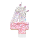 Pink Birthday Number 4 Candle for Cake, Pink Crown Cake Topper Princess Birthday Party Decorations Cupcake Topper Party Favors Decor Supplies