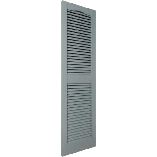 12"W x 34"H Lifetime Vinyl, TailorMade Cathedral Top Center Mullion, Open Louver Shutters, w/Shutter-Loks (Per Pair), 419 - Storm Cloud
