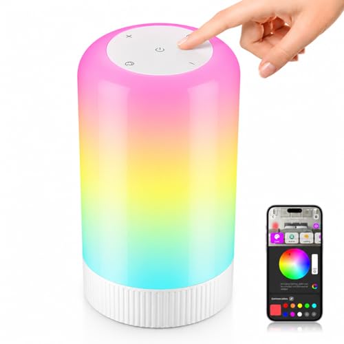 RGBICWW Smart Table Lamp, Touch Bedside Lamp with App Control, LED Desk Lamp with Music Sync, 30+ Scenes & 16M Colors, Color Changing Lamp for Bedroom Living Room Gaming Dimmable Night Light, White