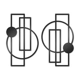 OYEFLY 2 Pcs Metal Abstract Wall Art,Modern Geometric Decor (Black, style 1)