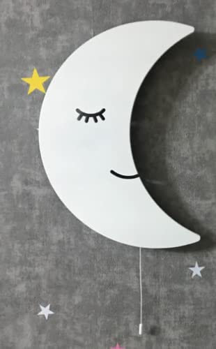Set of 2 Moon and Cloud Night Light for Kids, Cordless Battery Operated Wall Mount Lamp Decor for Nursery & Toddler Room, Soft LED Baby Nightlight, Hanging Wall Lamps for Boys & Girls Bedroom (White)