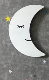 Set of 2 Moon and Cloud Night Light for Kids, Cordless Battery Operated Wall Mount Lamp Decor for Nursery & Toddler Room, Soft LED Baby Nightlight, Hanging Wall Lamps for Boys & Girls Bedroom (White)