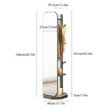 Floor-Standing Solid Wood Rotating Coat Rack，360° Rotating Full Length Mirror with Coat Rack and Hanging Hooks 2 in 1 Freestanding Floor Mirror and Clothes Hanger for Living Room Bedroom and