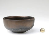 Asayu Japan Zen Incense Holder – 3.9" (100 mm) Ceramic Incense Bowl with Brass Burner, Made in Japan Mino Ware, Modern Wabi-Sabi Style in Metallic Black, Brown & Gold