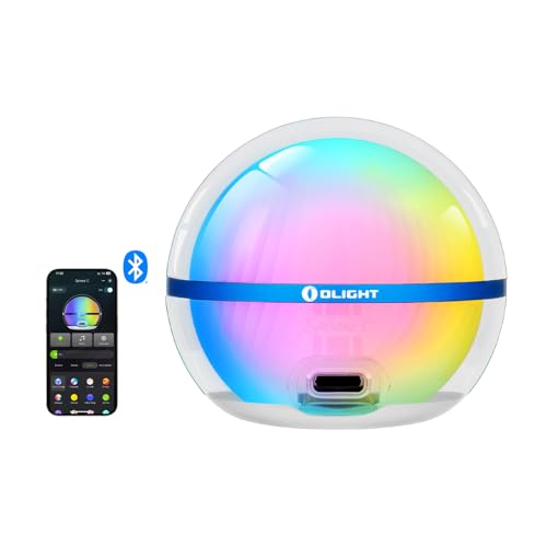 OLIGHT Sphere C Smart Night Light, USB-C Rechargeable, Ambient Table Lamp with APP Control, 75 Lumens RGB Dimmable Bedside lamp, Portable for Parties, Camping, Decoration (Type-C Cable Excluded)