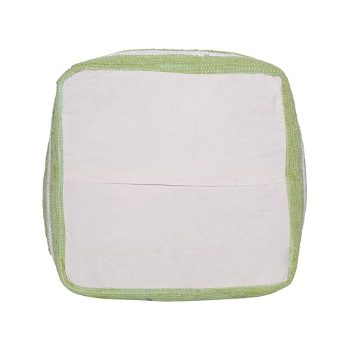 L.R. Resources, Inc Adrian Green and White Striped Casual Handmade Cotton Indoor Cube Pouf Ottoman