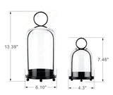6" & 4" Wide Versatile Modern Metal Hurricane Lantern with Handmade Sturdy Glass Dome in Black for Pillar Candle & Plants, for Living Room, Porch, Mantel Decoration (Black, 4"x7.5" &6.3"x11.2")