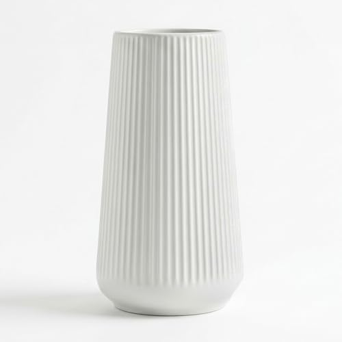 White Ceramic Vase, 8 Inch Flower Vases for Pampas Grass and Dried Flowers, Modern Vase for Living Room Table, Kitchen Shelf, Wedding Centerpiece Decor