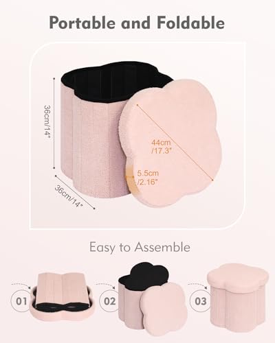B FSOBEIIALEO Storage Ottoman Cube, 15" Flower Shaped Ottomans, Pink