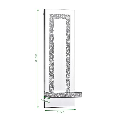 Aeveco Crystal Crush Diamond Mirrored Candle Sconces, Silver Wall Candle Holder Set of 2, Wall Decorations for Living Room，Dining Room (Rectangle Stripe (Style 4))