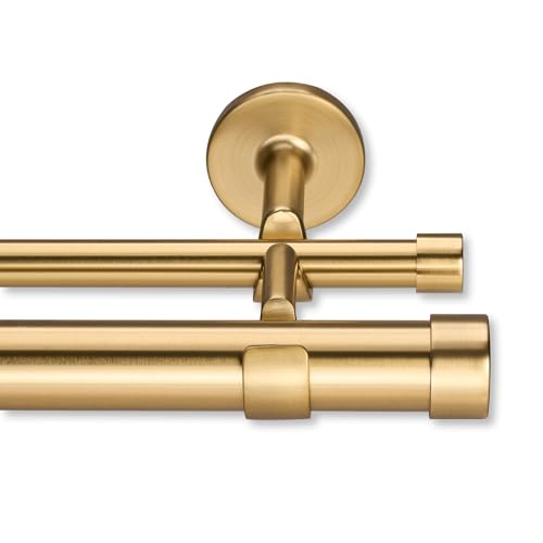 MODE Cambria Designer Series - Premium 8 foot Custom Double Curtain Rod - 1-1/8 inch Large Diameter - Non-Adjustable for a Seamless Look - Premium Designer Brackets and End Caps - Brushed Gold Finish