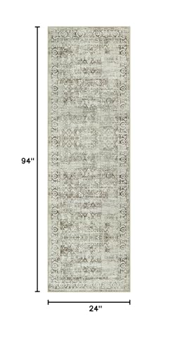 Washable Hallway Runner Rug 8ft, Brown Distressed Kitchen Runner Rugs Non Slip, Farmhouse Vintage Carpet Runner for Entryway Laundry Bathroom, Soft Bedroom Bedside Rug (2.5x8, Brown)