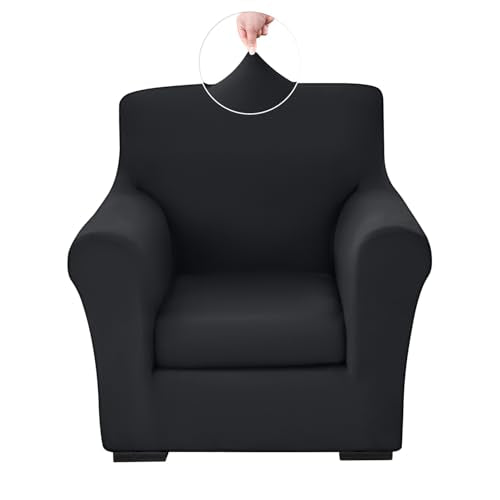 Stretch Sofa Cover Couch Covers, 2-Piece Armchair Cover with Separate Cushion Cover, Washable Soft Spandex Furniture Protector for Living Room(Armchair, Black)