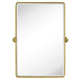 TEHOME Gold Pivot Rectangle Bathroom Vanity Mirrror Farmhouse Tiltable Rounded Metal Framed Pivoting Bathroom Mirror with Beveled Mirrror, Overall 26.91 x 35 inches (Mirrror 23 x 35 inches)
