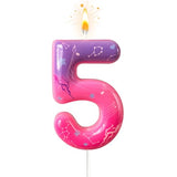 K-pop Pink Purple Number Birthday Candle – Trendy Cake Decoration for Themed Parties, Sparkly Gradient Cake Topper for Girls Birthday Party Decoration for Teens（Number 5）
