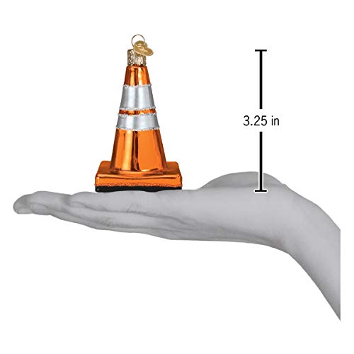 Old World Christmas Traffic Cone Glass Blown Ornament for Christmas Tree, Handcrafted Holiday Decoration, Tools Collection