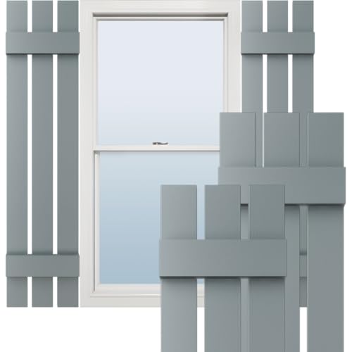 12"W x 36"H Lifetime Vinyl, TailorMade Three Board Spaced (2 Batten), Board-n-Batten Shutters, w/Shutter-Loks (Per Pair), Storm Cloud