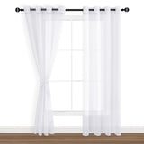 Hiasan White Sheer Curtains 84 Inches Long with Tiebacks, Light Filtering Semi Transparent Lightweight Voile Grommet Window Curtains for Bedroom, Living Room, W52 x L84, Set of 2 Drape Panels