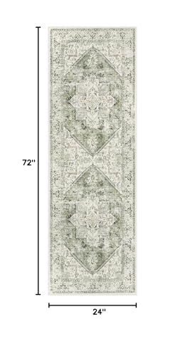 LIVEBOX Washable Runner 2x6 - Vintage Tribal Kitchen Rug, Long Entryway, Low-Pile for Bedroom, Non-Skid Soft Carpet Throw for Bathroom Laundry Room Hallway Sage