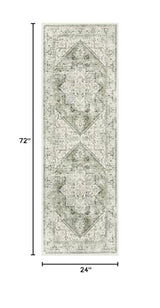 LIVEBOX Washable Runner 2x6 - Vintage Tribal Kitchen Rug, Long Entryway, Low-Pile for Bedroom, Non-Skid Soft Carpet Throw for Bathroom Laundry Room Hallway Sage