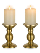 NUPTIO Gold Candle Holder for Table: Brass Pillar Stand for 3" Candles