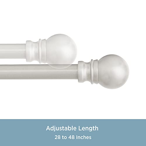 Kenney KN55970 Davenport Ball End Petite Café Decorative Window Curtain Rod, 28-48" Adjustable Length, Brushed Nickel Finish, 1/2" Diameter Steel Tube