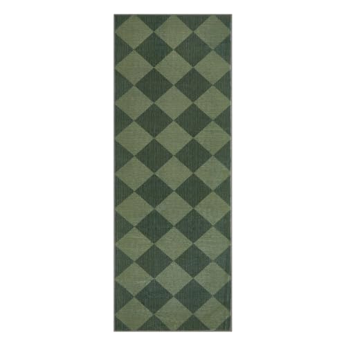GarveeHome Checkered Rug Runners Hallway 2x6 Olive Green Kitchen Runner