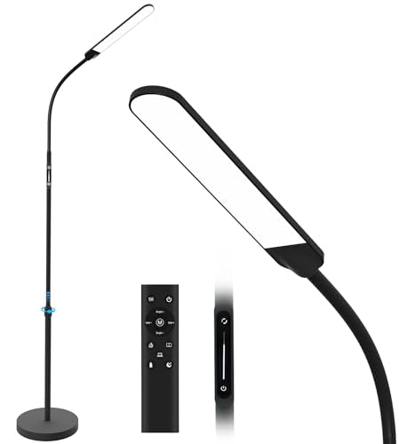 Led Floor Lamp,Modern Reading Adjustable Standing Height 4 Colors and Stepless Brightness Work Lamp for Living Room Bedroom Reading, Black