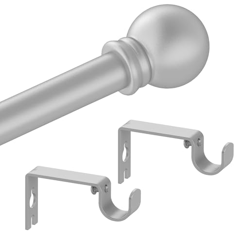 Silver Curtain Rods for Windows with Brackets,5/8 Inch Diameter Small Window Curtain Rod Adjustable 32 to 48 Inches,Easy Install Drapery Rods,Gray