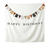 59x59 Inch Happy Birthday Tapestry Boho Minimalist Wall Banner with 10 Photo Frames White Fabric Wall Flag Indoor Outdoor Yard Birthday Party Decor