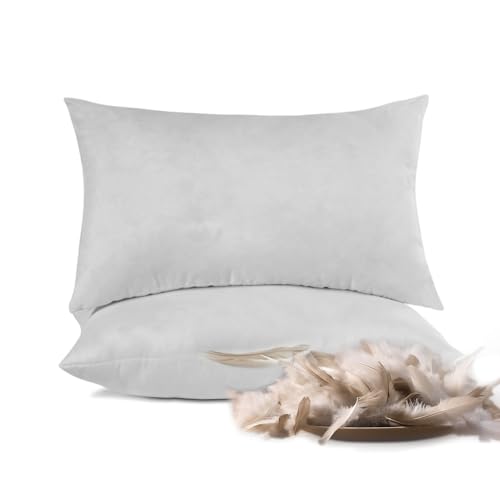 Bafode Throw Pillow Inserts 20'' x 12'' Set of 2, Down Feather Decorative Pillows, Luxury White Throw Pillows for Couch, Sofa, Bed and Cushion