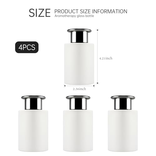 Glass Diffuser Bottles White Diffuser Jars with Silver Caps Set of 4 – 4.2 inches High, 120ml 4.06 Ounce. Fragrance Accessories Use for DIY Replacement Reed Diffuser Sets.