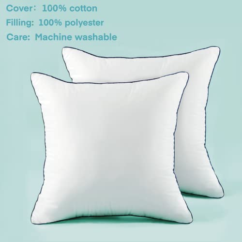 18x18 Inch Pillow Inserts Set of 2-100% Cotton Cover, Throw Pillow Inserts for Couch, Sofa, or Bed (2 Pack, 18x18 Inch)