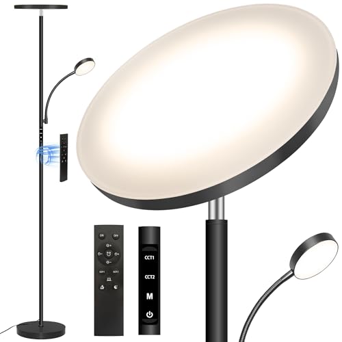 Floor Lamp-42W/4200LM Super Bright Floor Lamp,Dimmable 2-in-1 LED Floor Lamp for Bedroom,Torchiere Floor Lamps with Remote & Touch Control,69" Tall Standing Lamp for Living Room,Office,Reading,Black