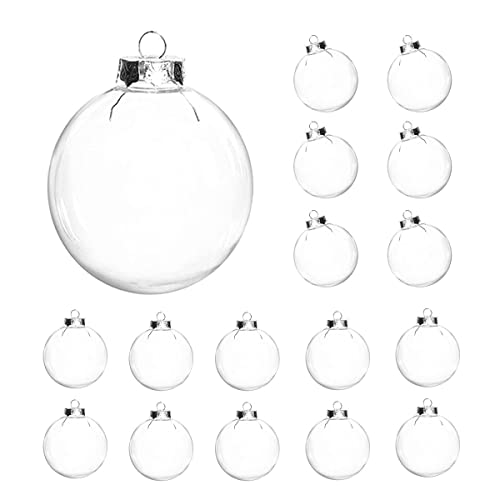 16 pcs Hanging Clear Plastic Fillable Ornaments, 2.36" DIY Christmas Balls Craft Ornaments for Christmas Tree, Halloween and Wedding Birthday Party Decorations, Creative Gifts (60 mm)