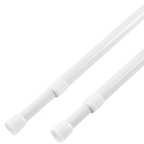KXLife 2 Pcs Spring Tension Curtain Rod Adjustable 28 to 40 Inches, 5/8" Diameter, White, Expandable Spring Loaded Tension Rods For Window No Drilling