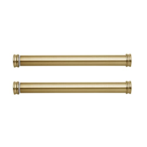 MODE Premium Collection Side Mount 1 1/8" Diameter Curtain Rod Set of Two with Brushed Gold End Cap Finials and Steel Wall Mounted 12” to 20” Adjustable Curtain Rods, Brushed Gold